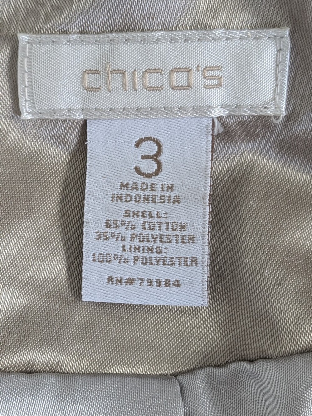 Chicos Casual Khaki Metallic Sheen Kori Jacket Front Full Zip Size 3=XL - Picture 14 of 14